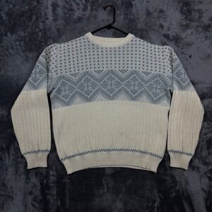 Rob Winter Sweater Mens Large Cream Blue Fair Isle Nordic Knit Vintage Acrylic
